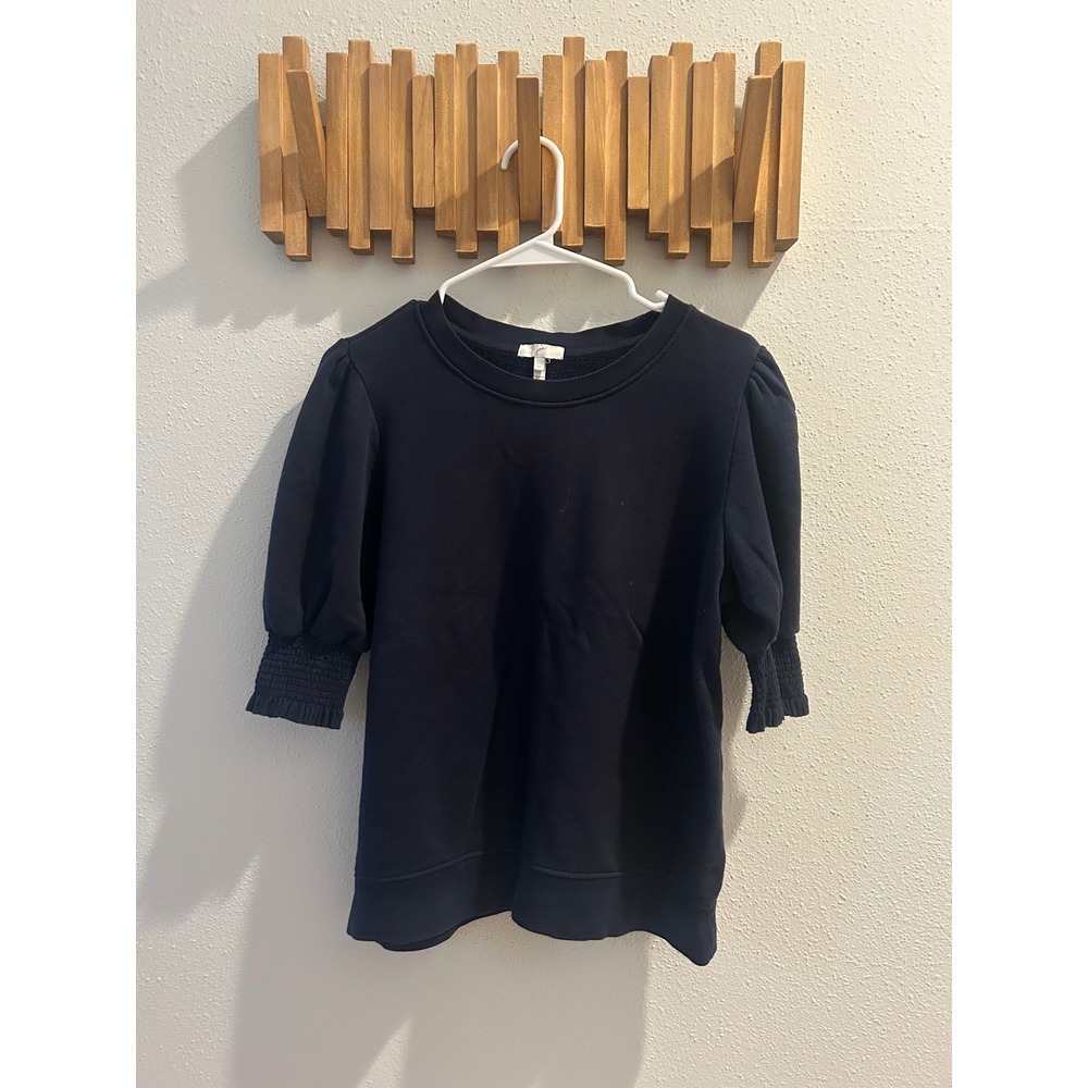 Joie Navy‎ Blue Puff Sleeve Smocked Cuff Sweatshirt Top Womens Medium